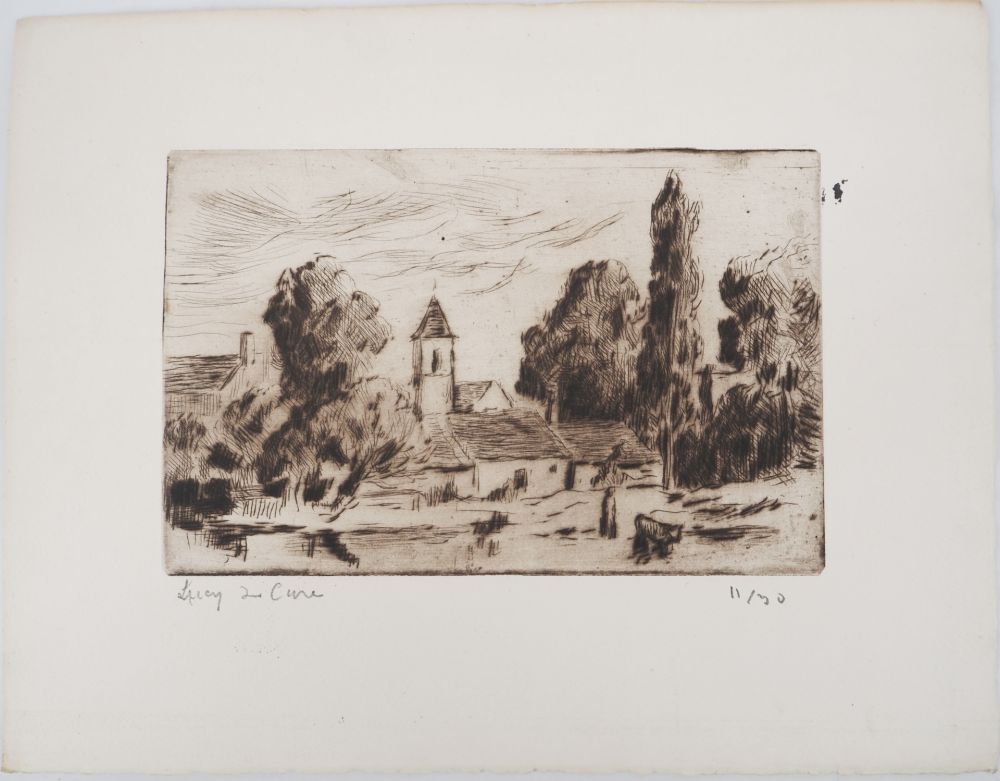 Pointe-Sèche Luce - Maximilien LUCE - Paysage champêtre ( village de Bessy-sur-Cure)  - Gravure originale signée