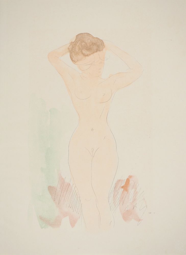 Lithographie Rodin - Modèle se recoiffant