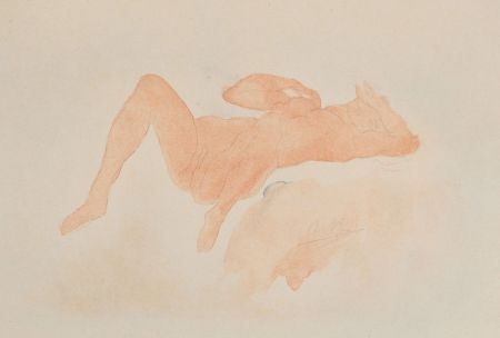 Lithographie Rodin - Nu allongé