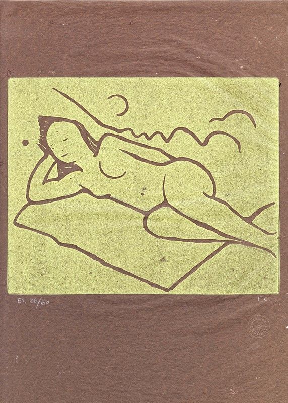 Linogravure Casorati - Nudo sdraiato sulla coperta