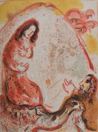 Lithographie Chagall - Rachel dérobe les idoles de son père, 1960