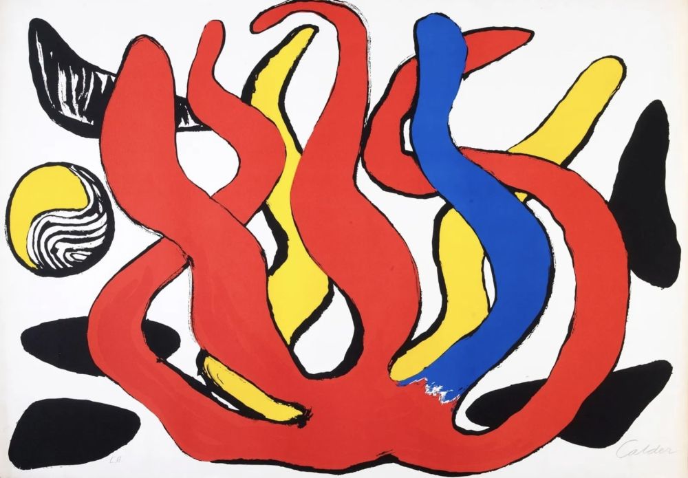 Lithographie Calder - Red, Yellow and Blue Coral with Shells