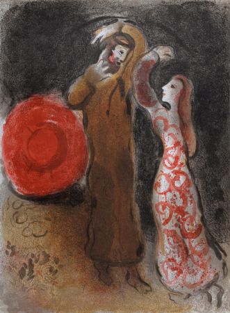 Lithographie Chagall - Rencontre de Ruth et de Booz, 1960