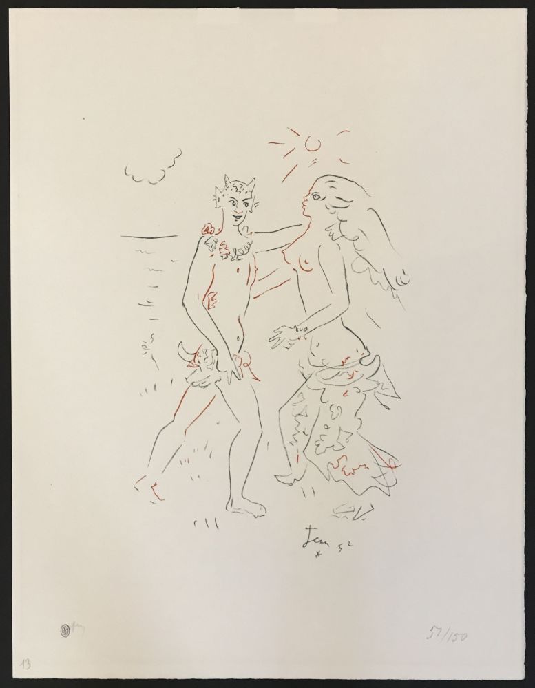 Lithographie Cocteau - Satyr and Nymph