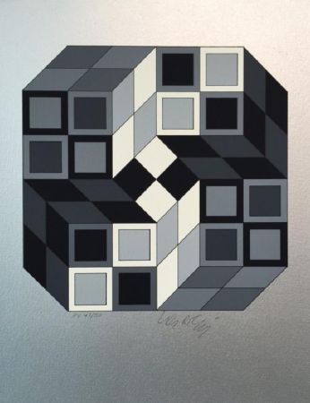 Sérigraphie Vasarely - Silver Composition