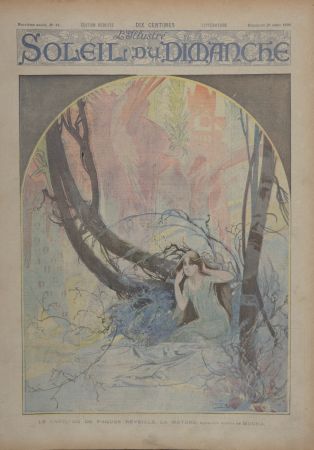 Lithographie Mucha - Soleil du Dimanche : Le Carillon de Pâques réveille la nature, 1896