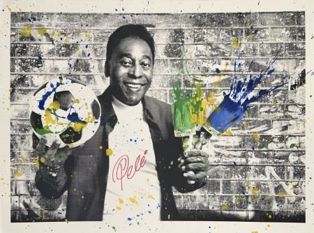 Sérigraphie Mr Brainwash - The King Pele - Brush Portrait