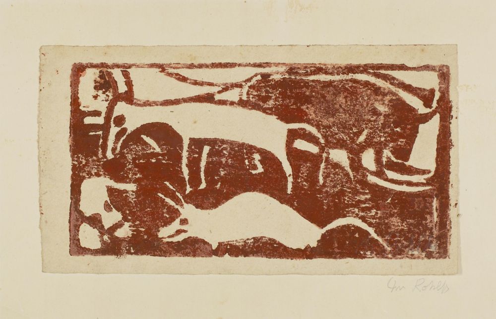 Gravure Sur Bois Rohlfs - Tiere auf der Weide (Animals in the pasture)