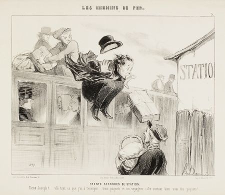 Lithographie Daumier - Trente Secondes de Station (30 seconds stay)