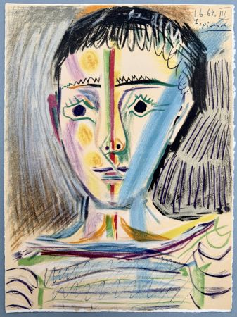 Lithographie Picasso -  Tête d'un jeune homme en face 