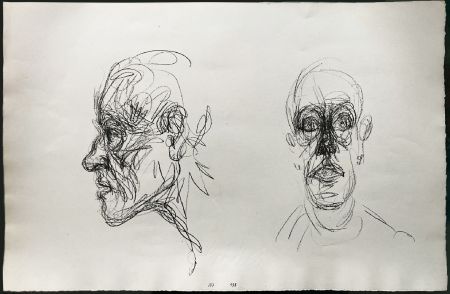 Lithographie Giacometti - Têtes (Double portrait). Lithographie originale (1960-1969)