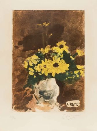 Aquatinte Braque - Vase de Fleurs Jaunes, c