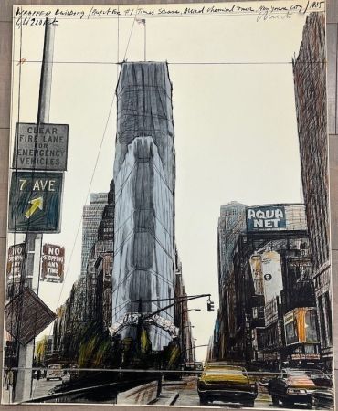 Lithographie Christo - Wrapped building , project for 1 Times Square, New York