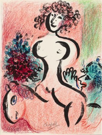 Lithographie Chagall - Écuyère au bouquet